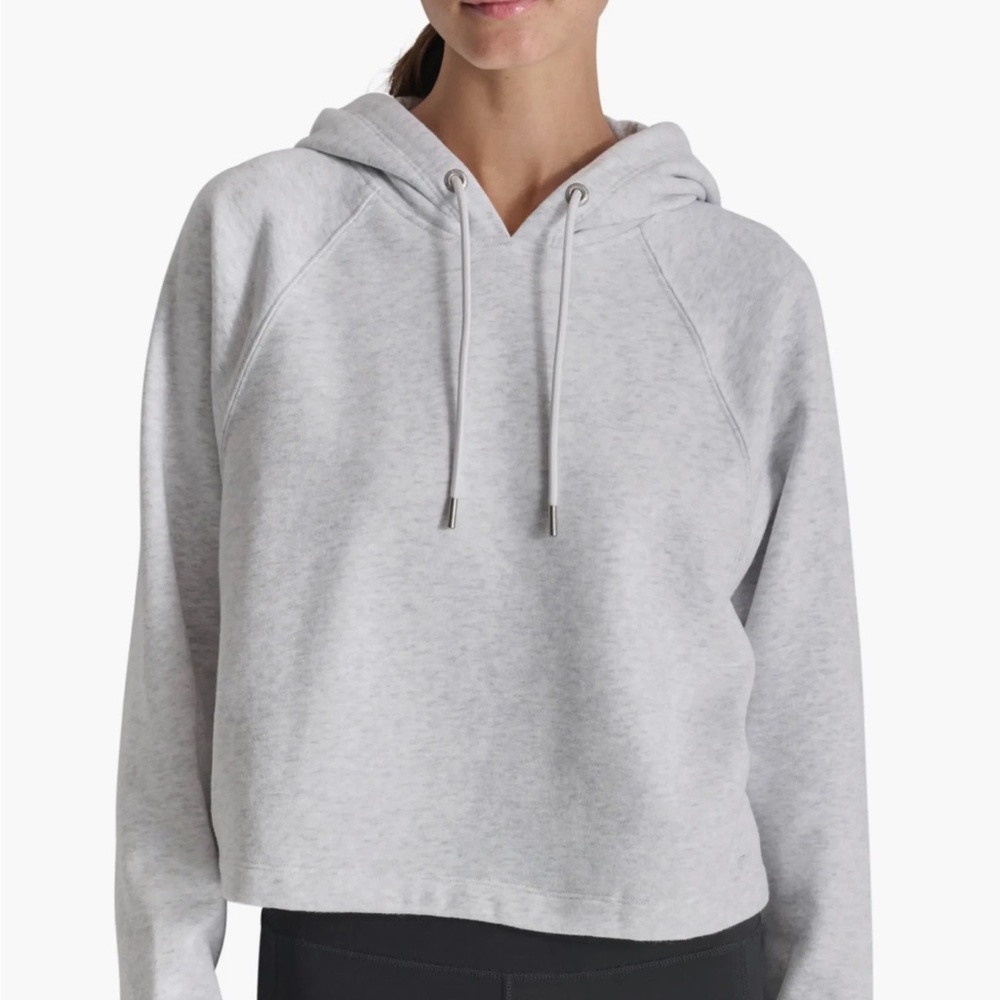 DKNY Sport Women’s Large Heather Gray Cropped Hoodie Pullover NWT
